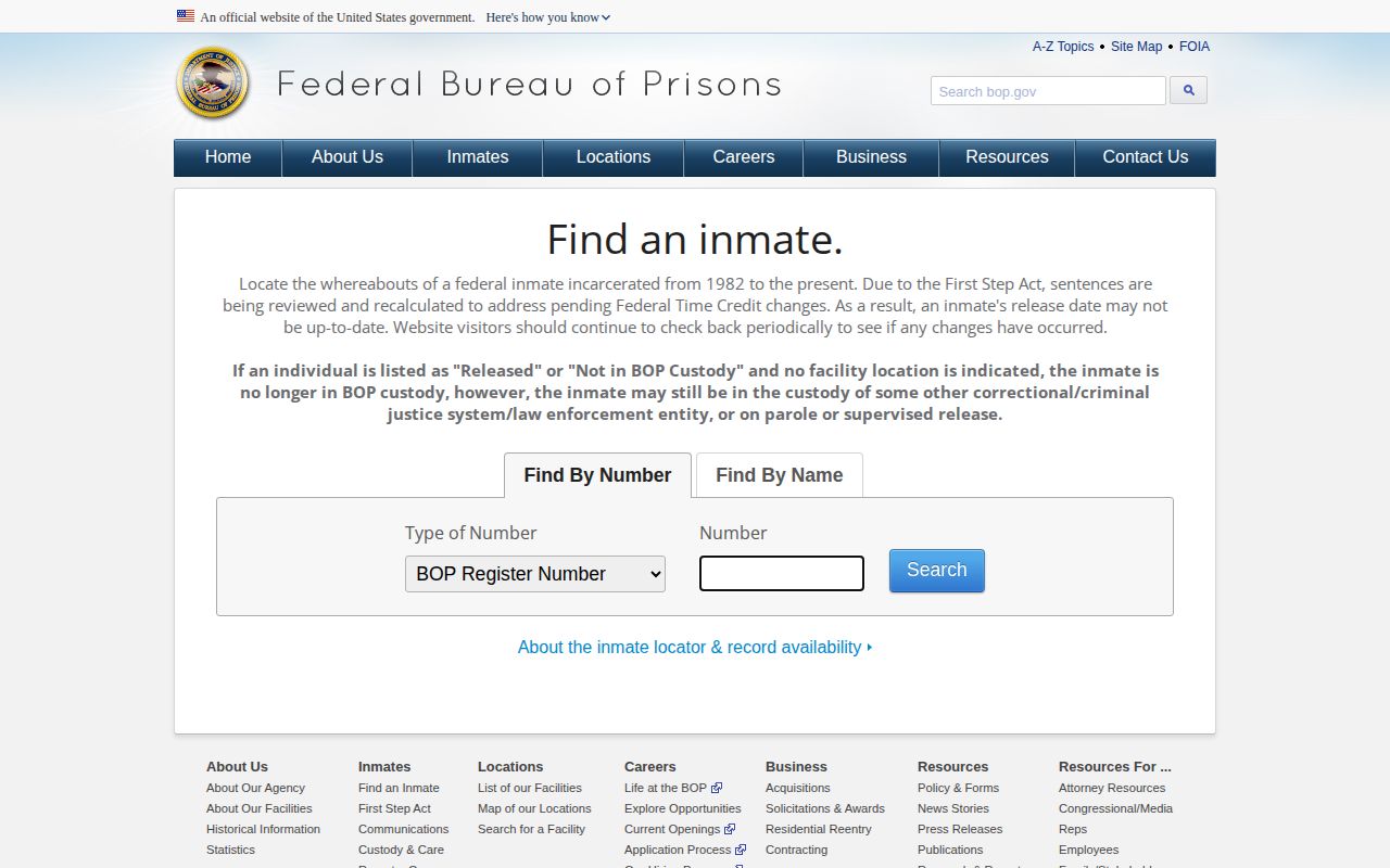 Federal locator for Spencer County released inmate records